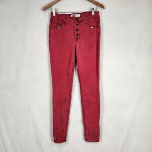 Old Navy Rockstar Super Skinny High Rise Pants Women's 6 Red Button Up Soft
